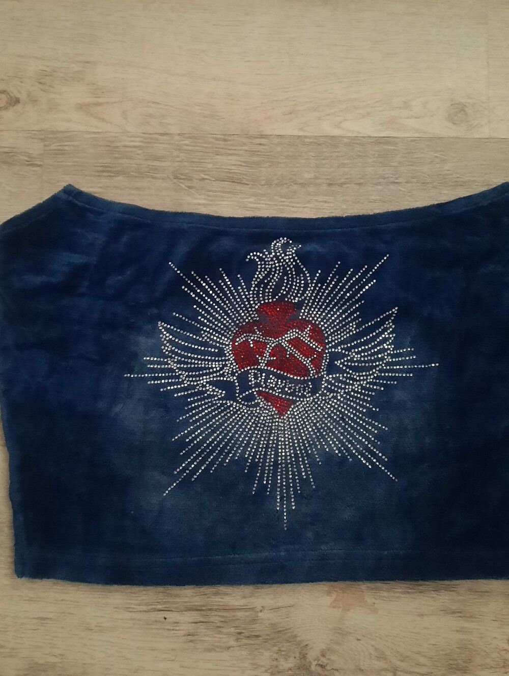 PLAYBOY Navy Velour Tube Top with Red Rhinestone Heart